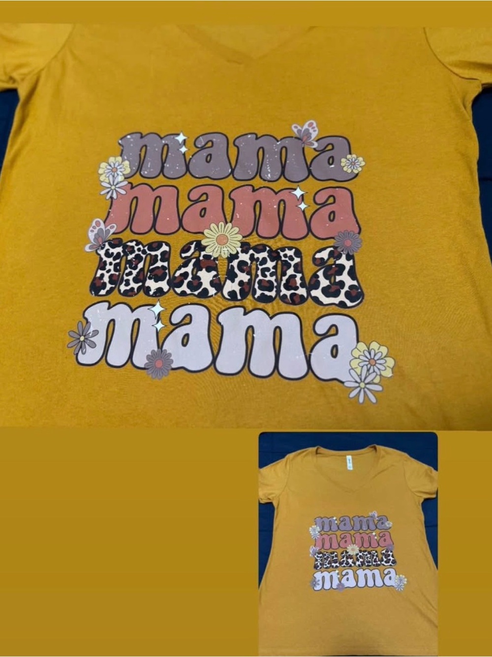 Bella Canvas Mustard Yellow 'Mama' Graphic Tee with Leopard Print